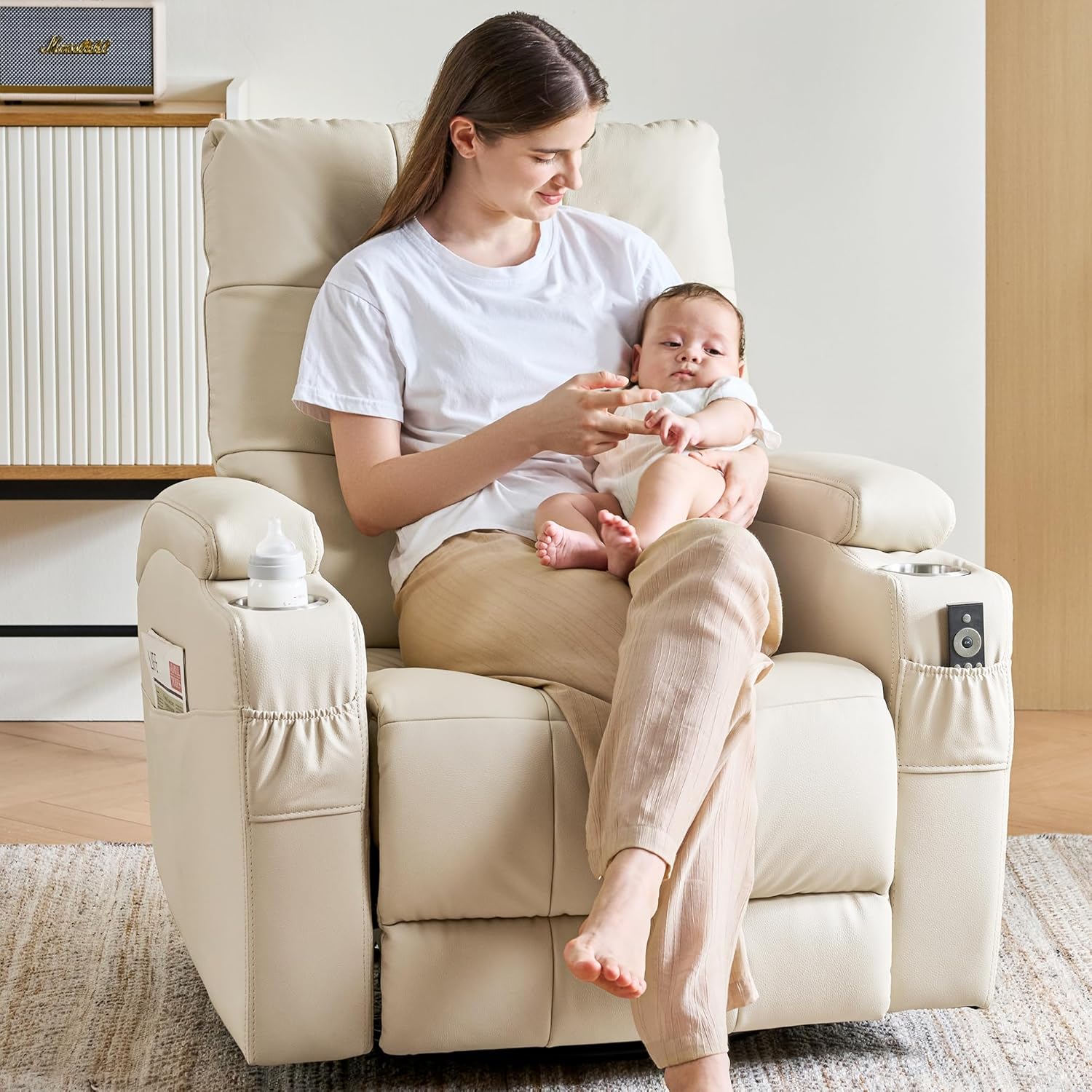 Rocking Chair Nursery - # Skórzany fotel rozkładany, obrotowy fotel