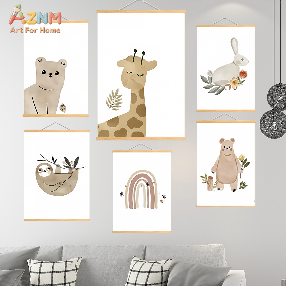 Baby Nursery Neutral - AZNM Neutralny Boho Safari Zwierzęta Obraz