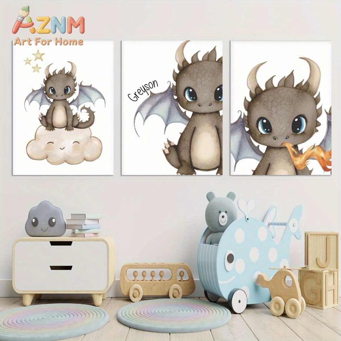 Baby Nursery Prints - AZNM Uroczy Maluch Smok na Płótnie