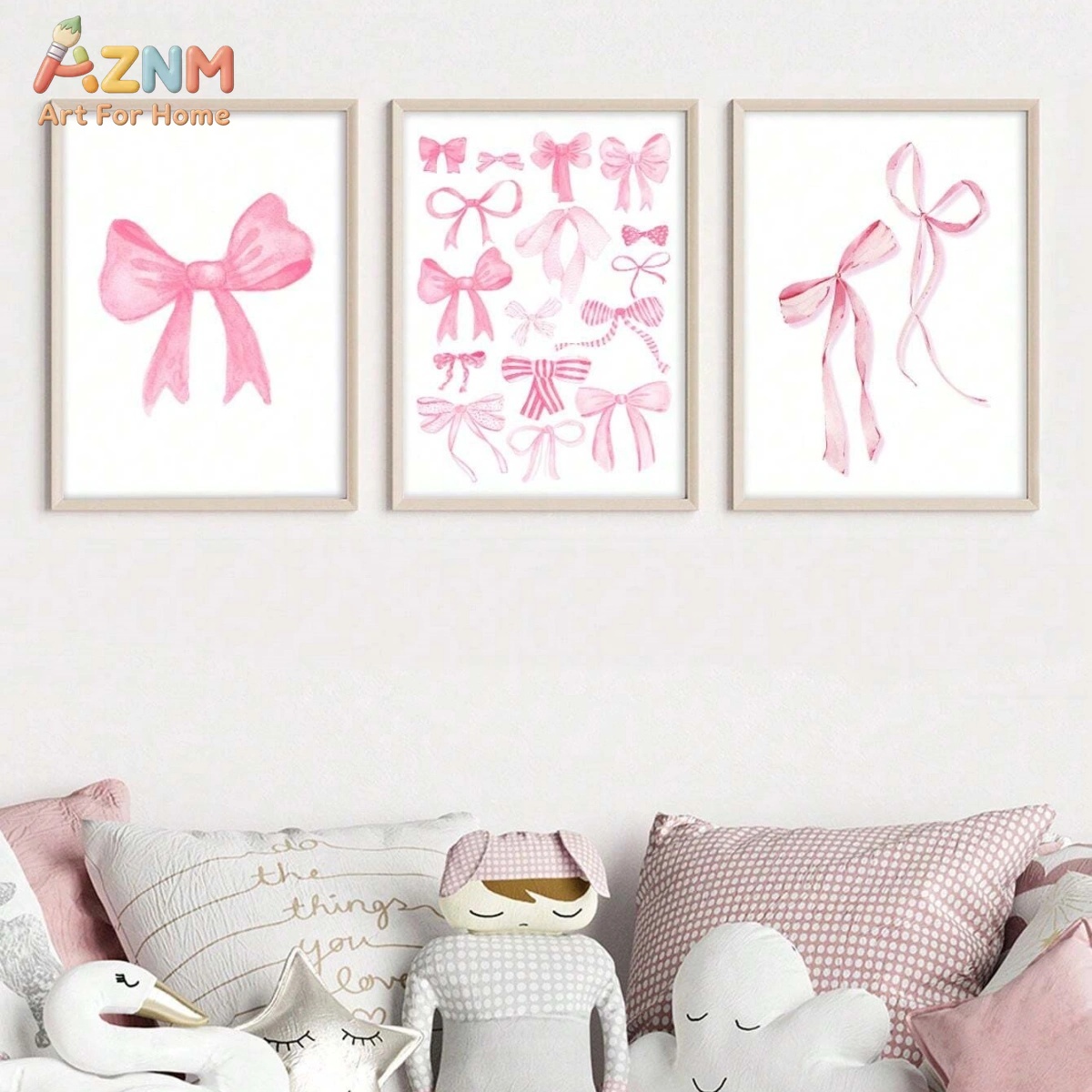 Baby Nursery Pink - 3 SZT. Różowe Akwarelowe Kokardy na