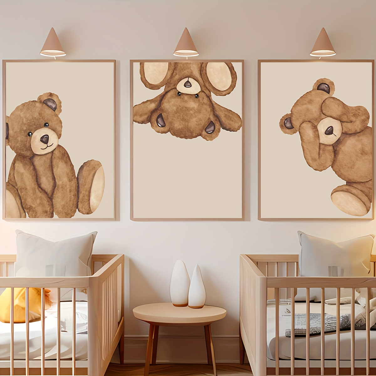 Baby Nursery Neutral - 3-częściowy obraz na płótnie z brązowym