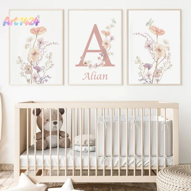 Baby Nursery Pink - Spersonalizowany plakat z imieniem i motywem