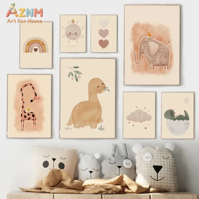 Baby Nursery Neutral - AZNM Neutralny Akwarelowy Obraz na Płótnie