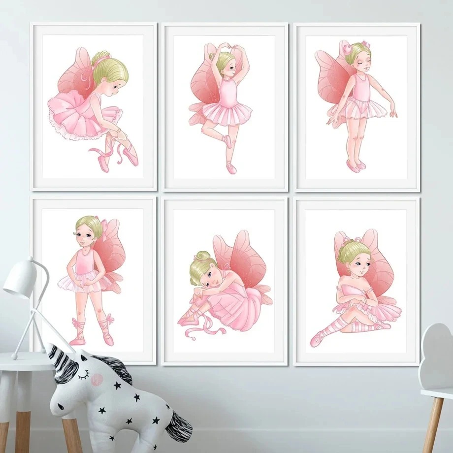 Baby Nursery Pink - Różowa Baletnica Dziewczynka Obraz na Płótnie