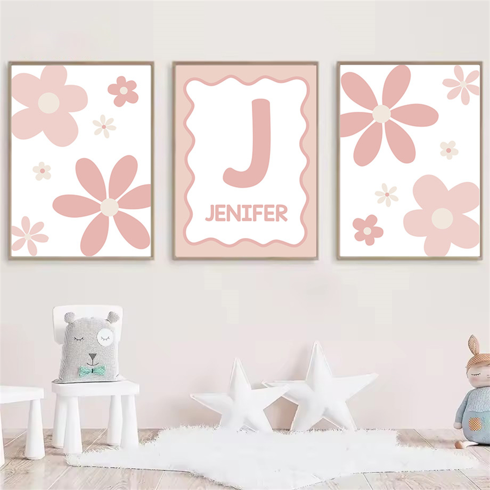Baby Nursery Pink - Plakat z różową stokrotką z kreskówki,