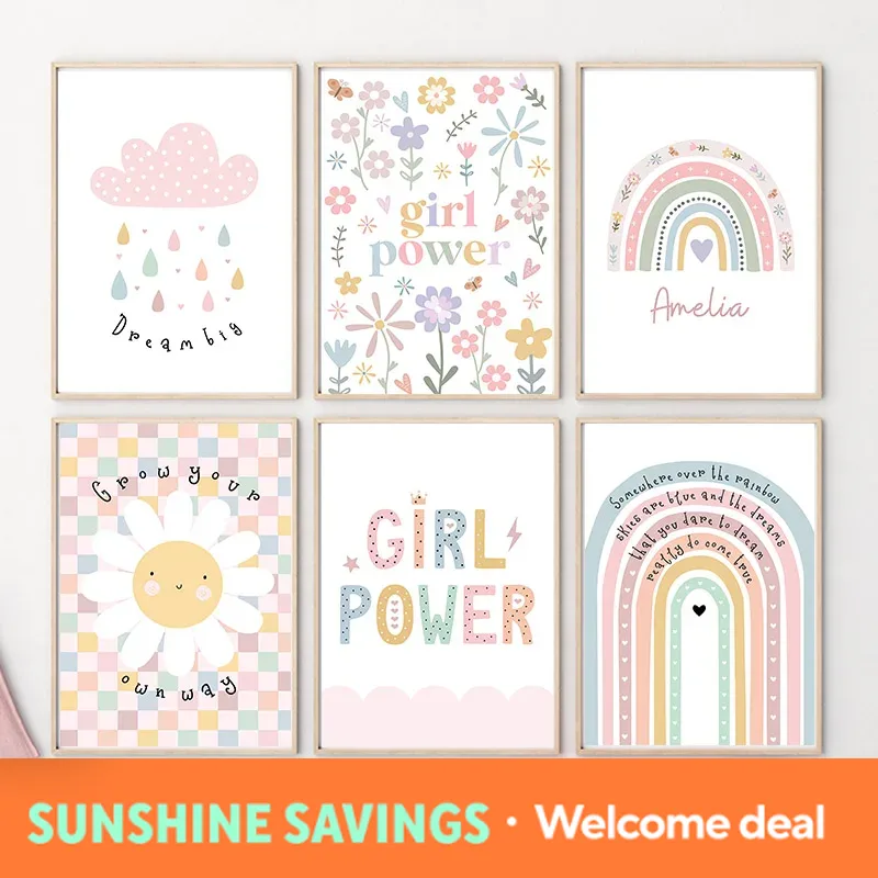 Baby Nursery Prints - Słonecznik Tęcza Chmura Serce Obraz na