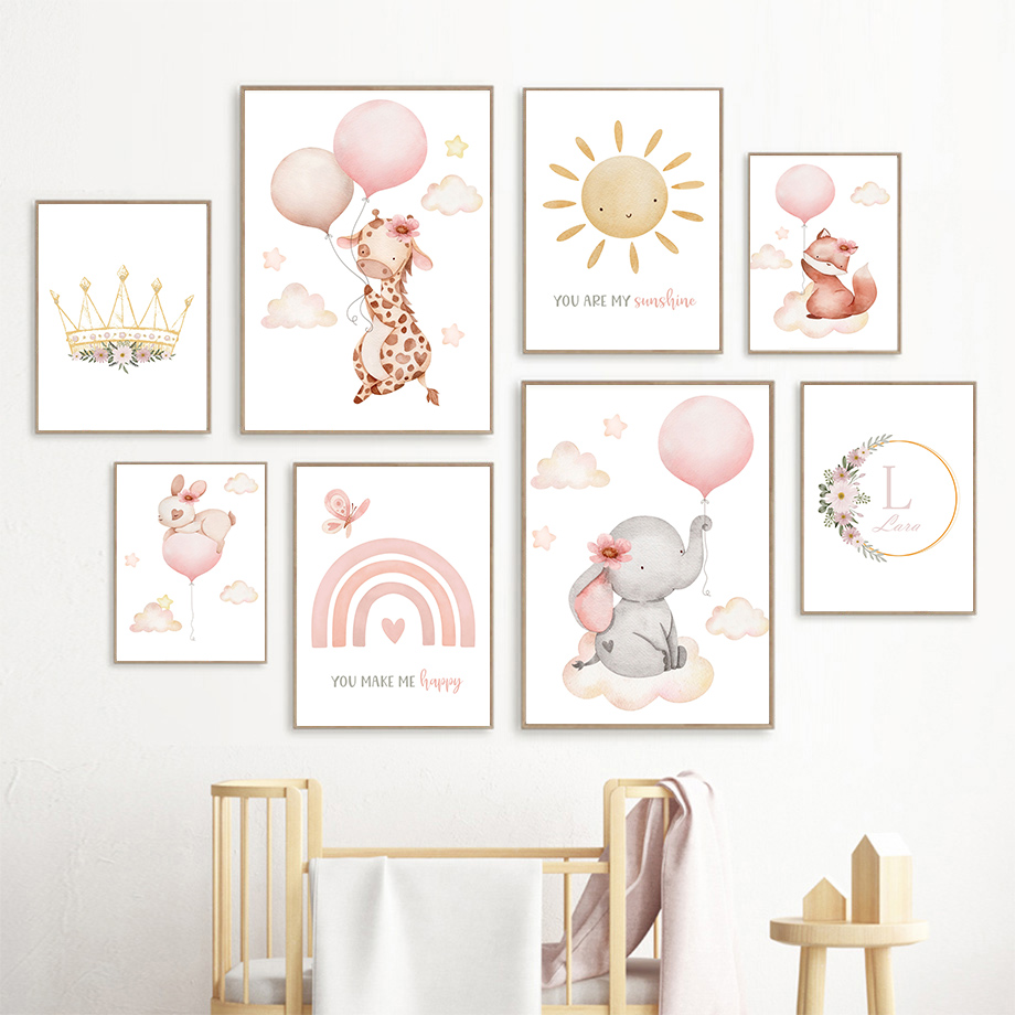 Baby Nursery Pink - Różowe płótno do pokoju dziecięcego, akwarelowe