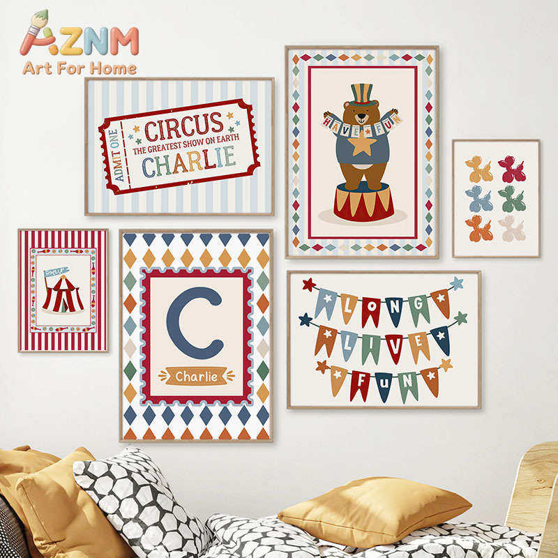 Baby Nursery Prints - Cyrk, Niedźwiedź, Magik, Pies, Cytat, Sztuka