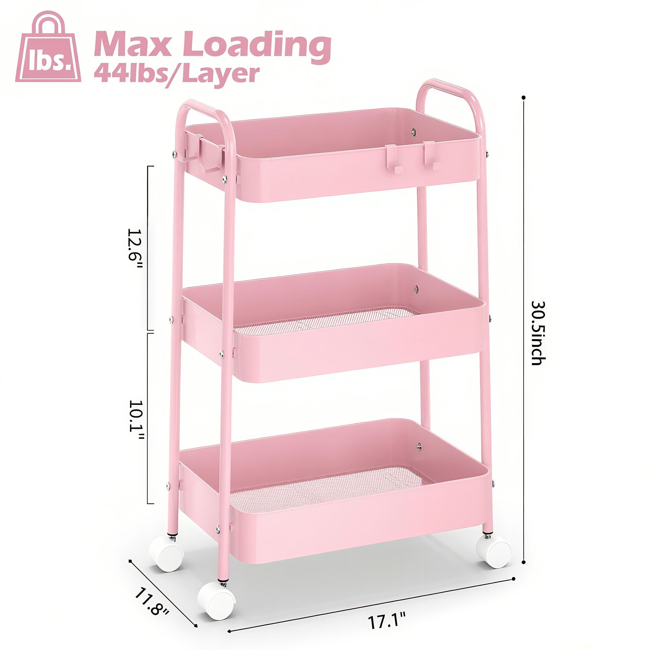 3-poziomowy metalowy wózek na  – Baby Nursery Pink recenzja i cena
