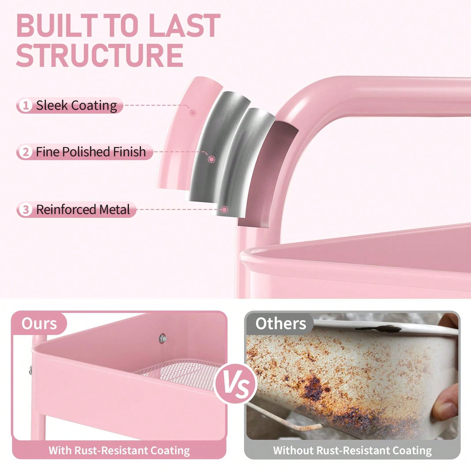 3-poziomowy metalowy wózek na  – Baby Nursery Pink recenzja i cena