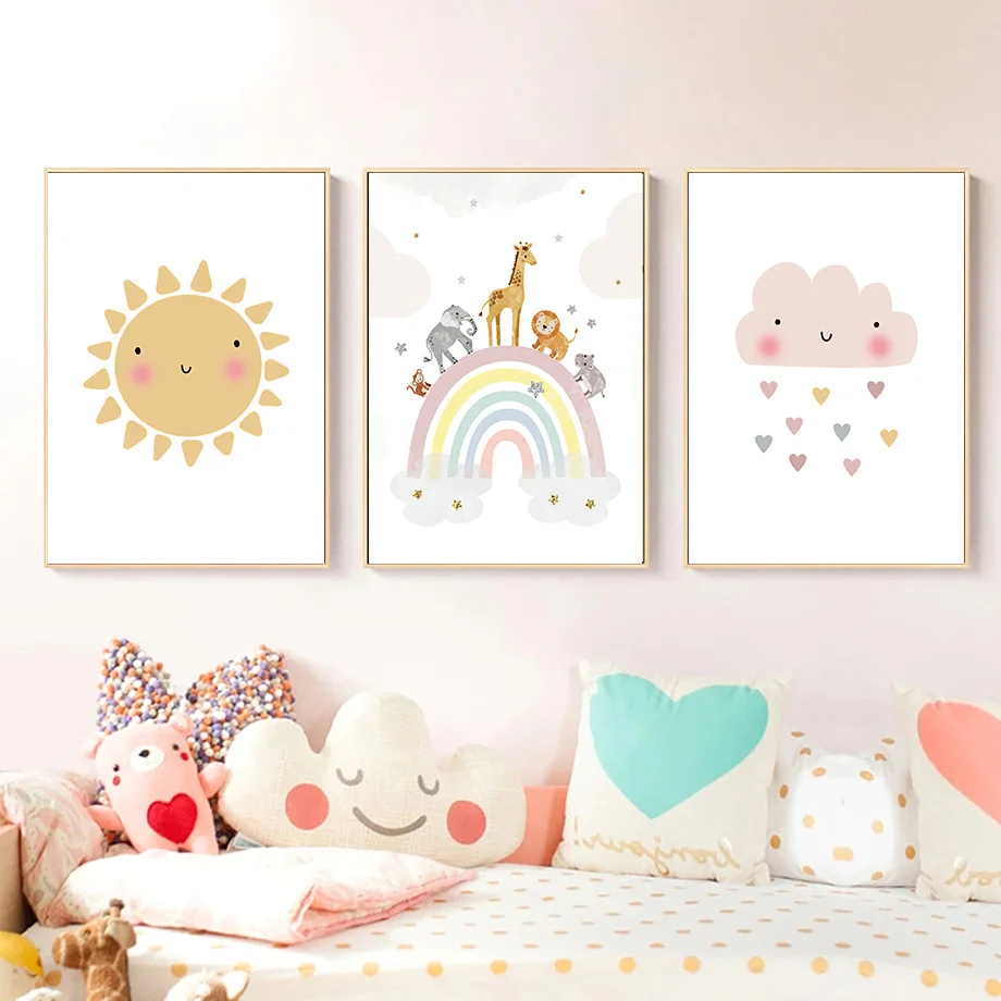 Żyrafa Słoń Balon Słońce Tęcza – Baby Nursery Prints recenzja i cena