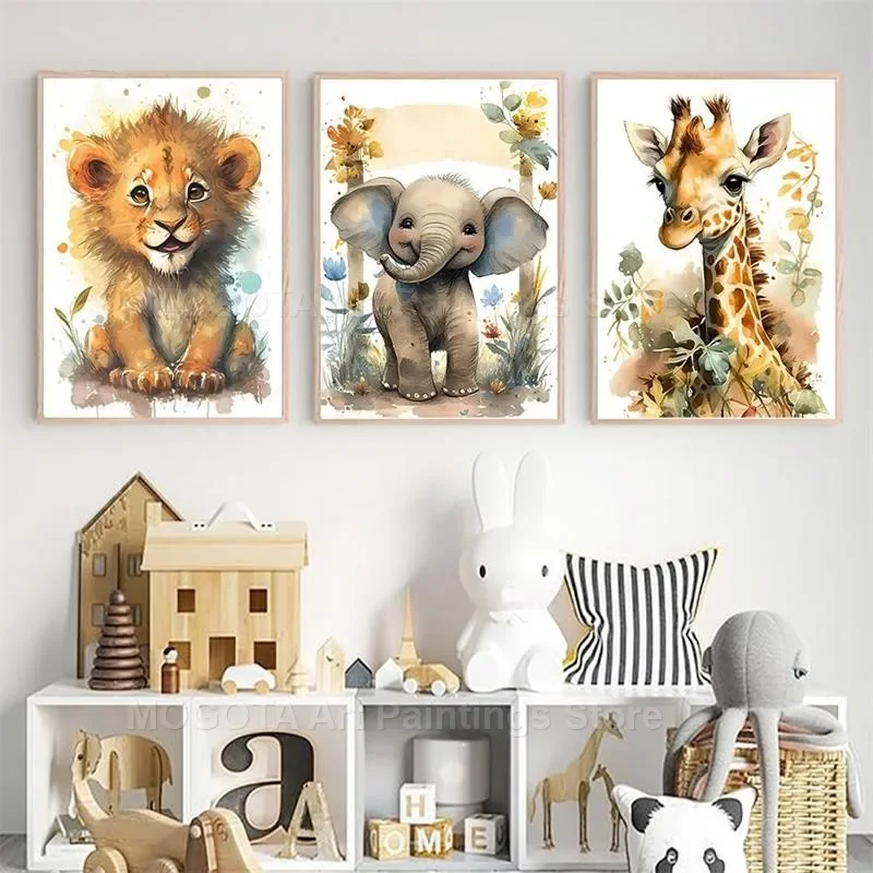 Akwarela Lew Żyrafa Tygrys Sło – Baby Nursery Posters recenzja i cena