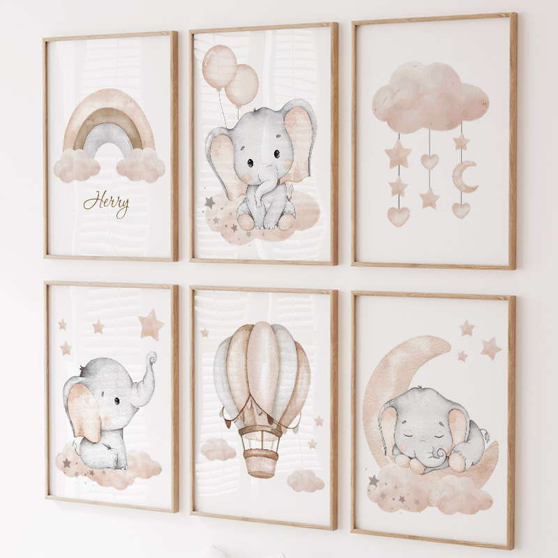 Cute Elephant Hot Balloon Moon – Baby Nursery Prints recenzja i cena