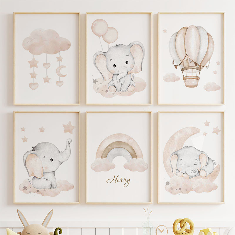 Cute Elephant Hot Balloon Moon – Baby Nursery Prints recenzja i cena